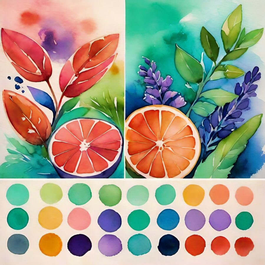 Printed color palette guide next to an adult coloring page